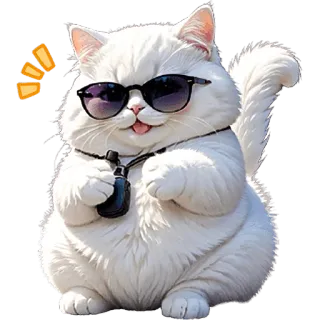 😜 mèo, kính râm, ngầu, dễ thương, mèo trắng, động vật telegram sticker