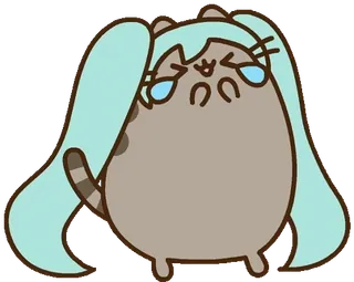 🤣 Hatsune Miku kot, Pusheen, Hatsune Miku, płacz, anime, Vocaloid, słodki, kawaii whatsapp sticker