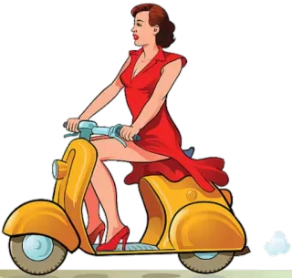 🛵 femme, scooter, robe rouge, rétro, vintage, transport, mode telegram sticker