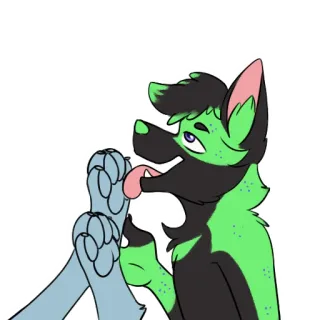 🦶 furry, anthropomorphic, dog, canine, licking, paw, green, cartoon telegram sticker