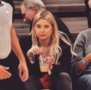 🦄 woman, blonde hair, drink, fashion, person, sitting telegram sticker