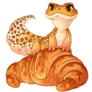 😊 Eidechse, Gecko, Croissant, Gebäck, süß, Tier, Cartoon telegram sticker