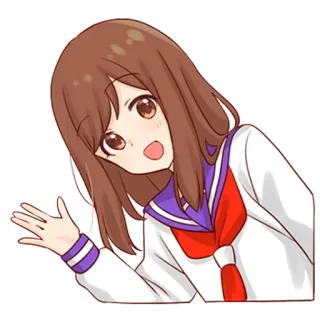 👋 Anime, Uniforme scolaire, Dessin animé, Fille, Agitant la main, Salutation telegram sticker