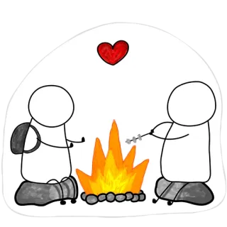 😌 fogueira, boneco palito, marshmallow, acampamento, amor, coração whatsapp sticker