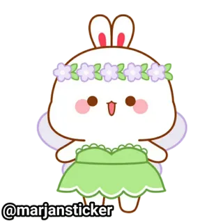 ❤️ @marjansticker кролик, зайчик, милый, наклейка, мультик, каваий, фея, венок из цветов telegram sticker