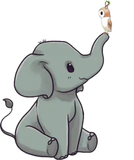 🦉 elefante, fofo, animal, desenho animado, ilustração, coruja telegram sticker