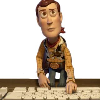 😊 Woody Toy Story Sceriffo, Giocattolo, Cartone animato, Personaggio di film, Tastiera, Pensando telegram sticker
