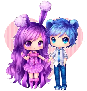 👫 Аниме, Чиби, Мультфильм, Милый, Каваий, Кролик, Медведь, Пара, Любовь, Фэнтези telegram sticker