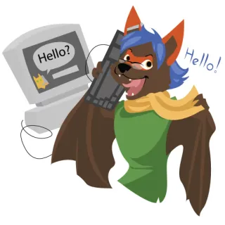 👋 Hello? Hello! murciélago, ordenador, hola, dibujo animado, animal, comunicación telegram sticker