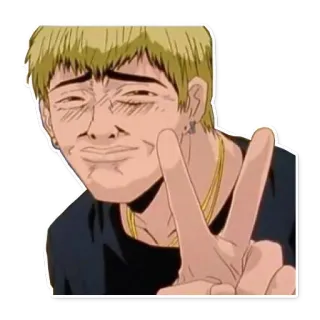 ✌ anime, signo de paz, hombre, dibujo animado, personaje, arte whatsapp sticker