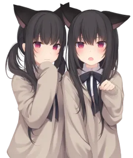 👯‍♀️ Anime, Tai mèo, Con gái, Dễ thương, Kawaii telegram sticker