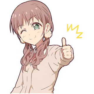🔝 สาวอนิเมะ, ขยิบตา, ยกนิ้วโป้ง, การ์ตูน, น่ารัก telegram sticker