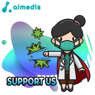🤝 SUPPORT US medis, dokter, perawat, dukungan, kesehatan, covid, virus, kartun whatsapp sticker