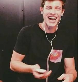 😂 Shawn Mendes singer, musician, celebrity, pop star, smiling, headphones telegram sticker
