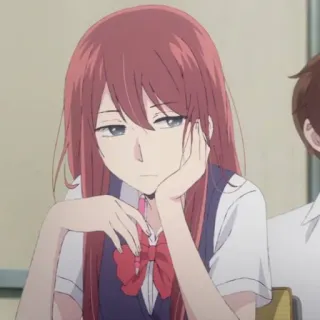 🍁 Anime, Chica, Estudiante, Uniforme escolar, Aburrida, Pelo rojo telegram sticker