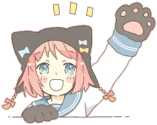 👋 anime, orelhas de gato, fofo, kawaii, garota, desenho animado, cabelo rosa telegram sticker