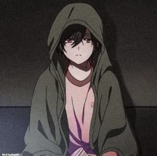 ➖ anime, hoodie, sad, pensive, boy telegram sticker