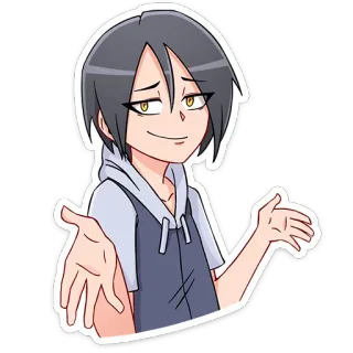 😏 anime, cartoon, character, smirking, gesture, shoulder shrug telegram sticker