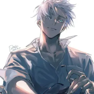 😵‍💫 Anime, Homme, Cheveux blancs, Art numérique, Beau, Chemise telegram sticker