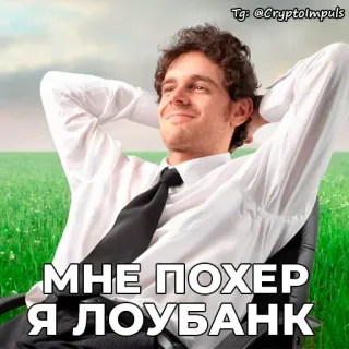 😎 МНЕ ПОХЕР Я ЛОУБАНК Meme, Mann, Entspannung, Krypto, Geld telegram sticker