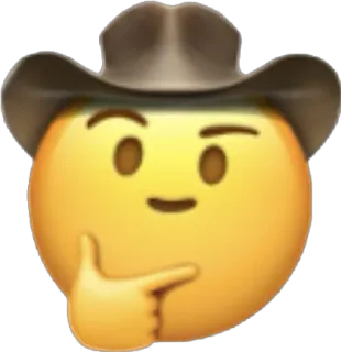 🤠 อิโมจิ, คาวบอย, หมวก, กำลังคิด, ใคร่ครวญ, ตะวันตก, สีเหลือง telegram sticker