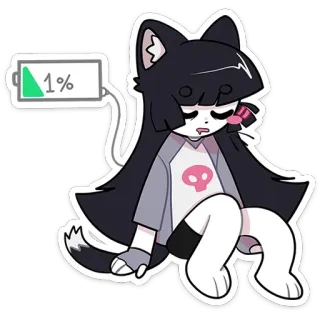 🤪 1% batteria scarica, stanco, cartone animato, gatto, anime, assonnato whatsapp sticker