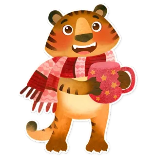 🫖 tigre, cartone animato, animale, carino, sciarpa, tazza, inverno whatsapp sticker