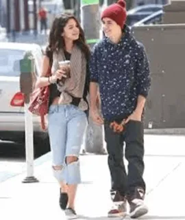 🚶‍♂ walking, couple, street, people, Selena Gomez, Justin Bieber telegram sticker