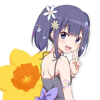✌️ Anime, Garota, Desenho animado, Flor, Fofo, Ilustração telegram sticker