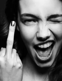 🖕 dedo do meio, gesto ofensivo, mulher, gritando, raiva telegram sticker