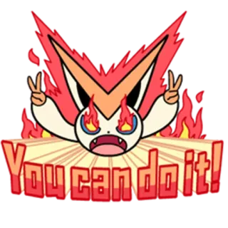 😏 Victini Pokemon You can do it! pokemon, victini, motivazionale, incoraggiamento, fuoco, carino telegram sticker