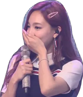 😮 wanita, penyanyi, k-pop, gadis, mikrofon, tertawa, konser, penampil telegram sticker
