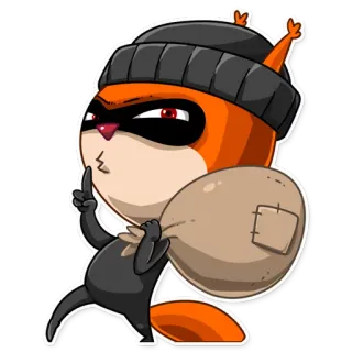 🤐 wiewiórka, złodziej, kreskówka, przestępca, maska, torba, podstępny, zwierzę telegram sticker