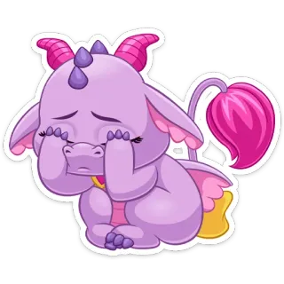 🙈 dragão, fofo, triste, chorando, desenho animado, roxo, bebê dragão, adorável whatsapp sticker