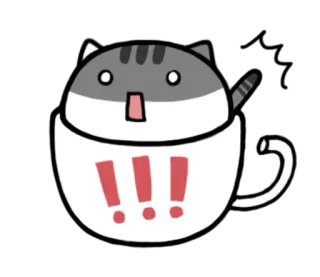‼ !!! gato, xícara, pontos de exclamação, surpresa, fofo, animal telegram sticker