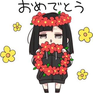 💐 おめでとう parabéns, flores, garota anime, japonês, celebração, feliz telegram sticker