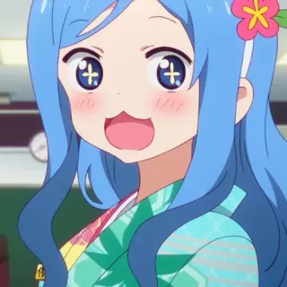 🌧 Anime, Manga, Mignon, Fille, Fleur, Cheveux bleus, Joyeux, Dessin animé whatsapp sticker