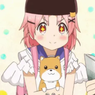 🎈 Anime Mädchen, niedlich, rosa Haare, kawaii, Hund, Cartoon telegram sticker