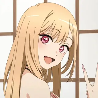 😄 Marin Kitagawa My Dress-Up Darling 动漫, 女孩, 可爱, 微笑, 剪刀手 telegram sticker