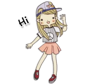 😃 Hi Mädchen, Cartoon, Gruß, Sticker, blond, winkend whatsapp sticker
