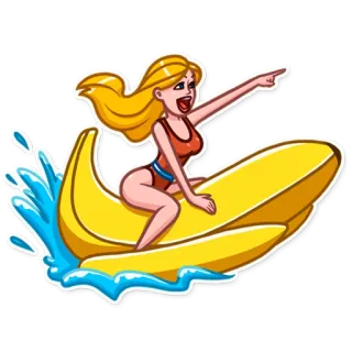 😃 Frau, Bananenboot, Wasser, Spaß, Badeanzug whatsapp sticker