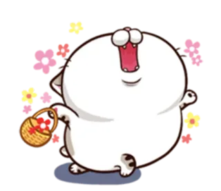 😆 Katze, Blumen, Korb, Cartoon, süß, Tier whatsapp sticker