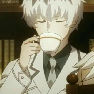 🌟 Ken Kaneki Tokyo Ghoul anime, character, drinking, coffee, white hair telegram sticker