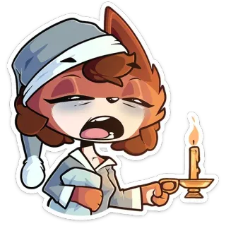 🕯 mengantuk, kartun, hewan, rubah, piyama, lilin, kelelahan telegram sticker
