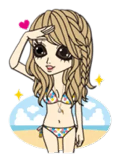 😯 gadis, pantai, bikini, musim panas, kartun, imut telegram sticker