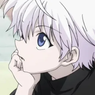 🌑 Killua Zoldyck Hunter x Hunter 애니메이션, 소년, 흰 머리, 파란 눈, 키르아, 조르딕 telegram sticker