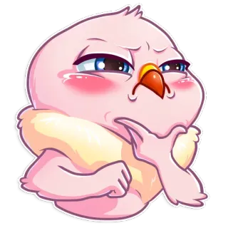 🤔 bird, cute, cartoon, pink, thinking, expression telegram sticker