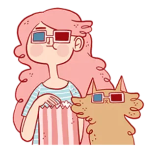 🎦 мультфильм, кошка, фильм, девушка, попкорн, очки telegram sticker