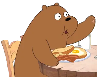 🍪 Grizz We Bare Bears 漫画, クマ, 朝食, 食べ物, 手を振る, アニメ telegram sticker