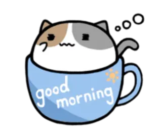 😚 good morning Katze, Guten Morgen, Tasse, süß, Gruß telegram sticker